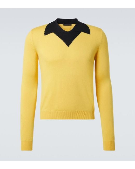 Prada Yellow Trompe L'Oil Virgin Wool Sweater for men