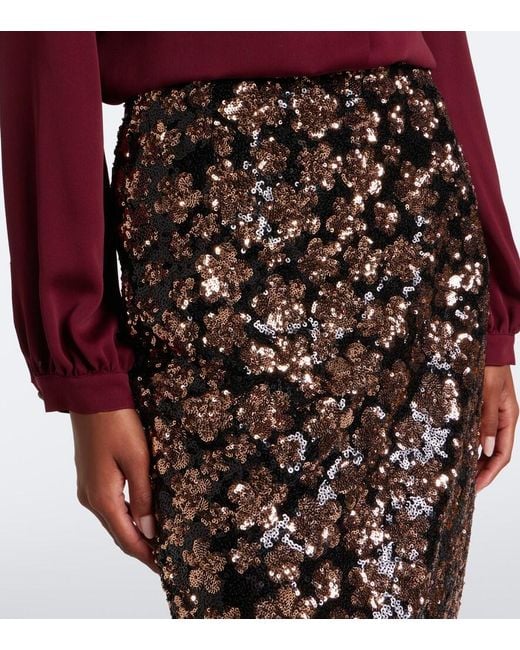 Max Mara Brown Floral Sequined Midi Skirt