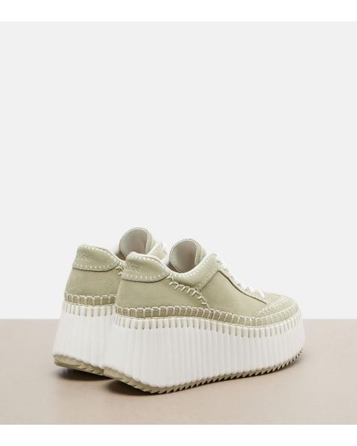 Chloé White Nama Suede Platform Sneakers