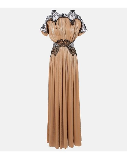 Costarellos Natural Lace-Trimmed Lurex Georgette Gown