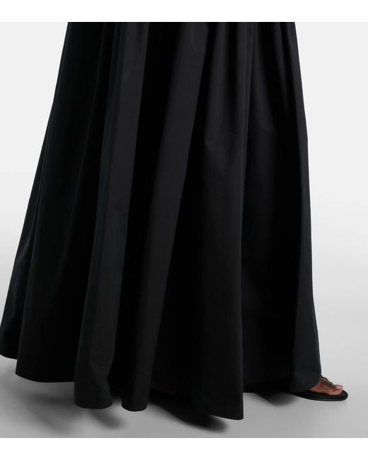 Alaïa Black Gathered Cotton Poplin Maxi Skirt