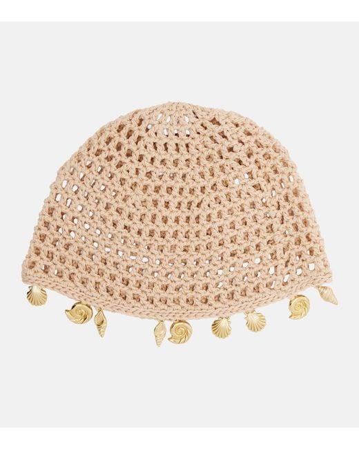 Oseree Natural Embellished Crochet Cotton Hat