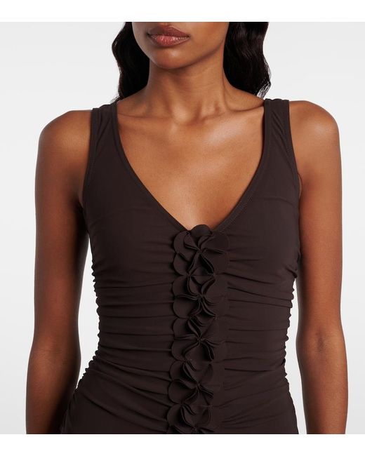 Karla Colletto Brown Tess Floral-Applique Swimsuit