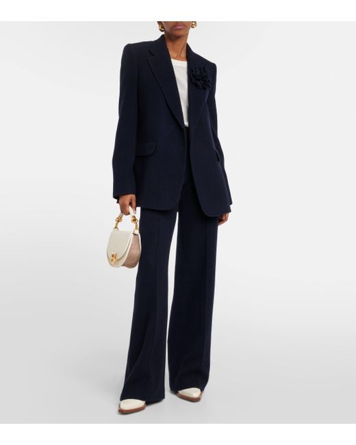 Chloé Blue High-rise Cashmere And Wool Wide-leg Pants