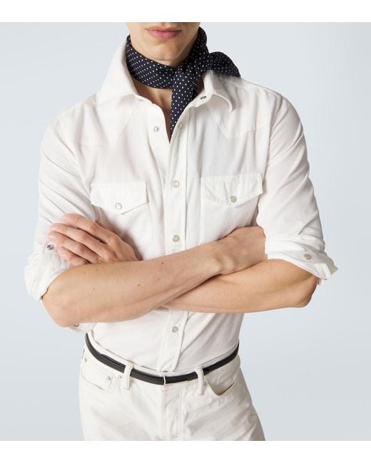 Tom Ford White Cotton Corduroy Western Shirt for men