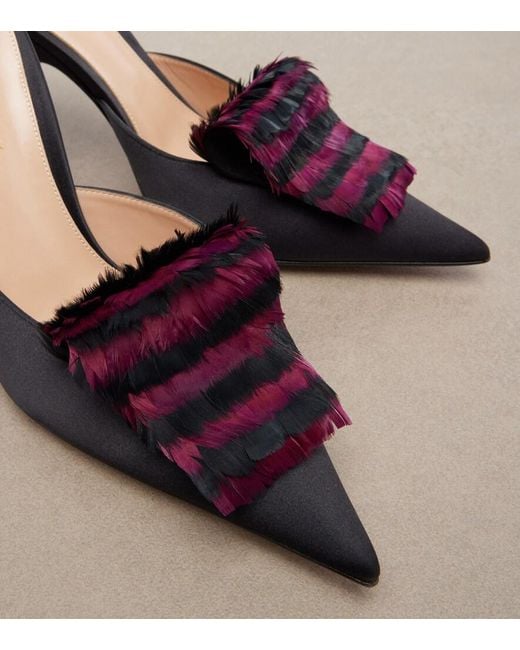 Gianvito Rossi Black Feather-Trimmed Satin Mules