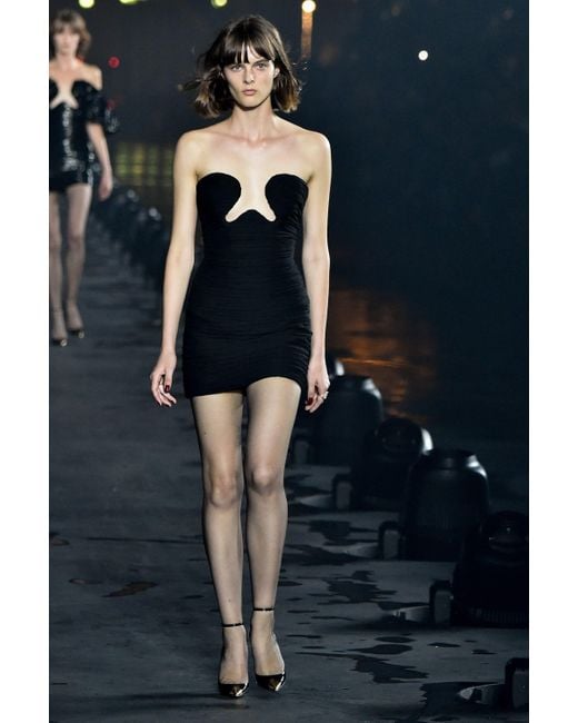 【送料&関税込】Saint Laurent Black Crepe Mini Dress Saint Laurent Cut-out Crêpe-georgette Strapless Minidress in