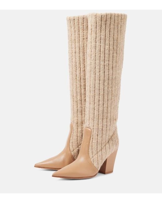 Gianvito Rossi Natural Leather-Trimmed Knee-High Boots