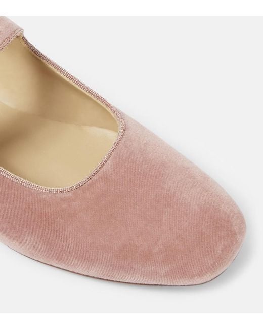 Le Monde Beryl Pink Velvet Mary Jane Flats