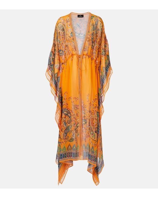 Etro Orange Embroidered Semi-Sheer Beach Cover-Up