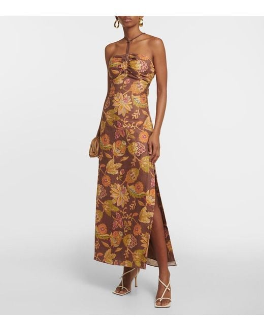 Sir Metallic Josefina Floral Linen Midi Dress