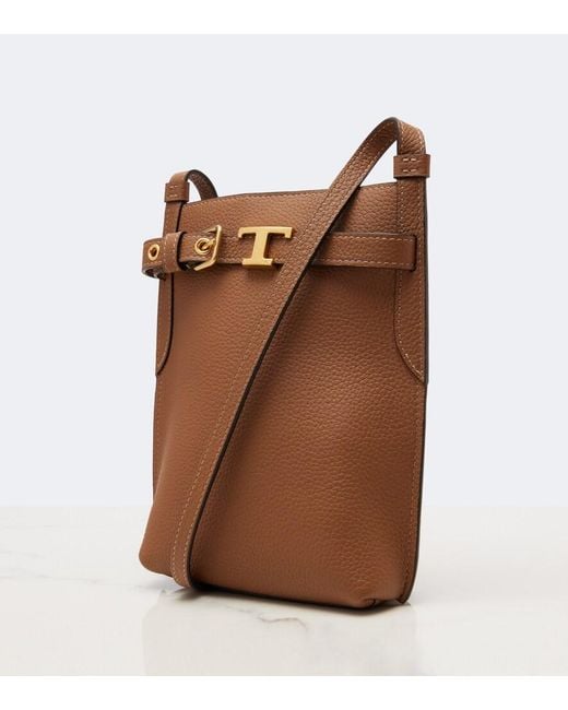 Tod's Brown T Timeless Leather Phone Pouch
