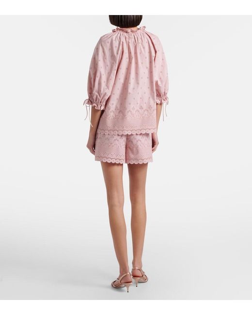 Valentino Pink Embroidered Cotton Shorts