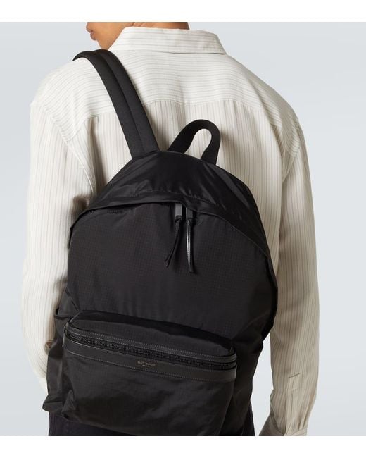 Saint Laurent Black City Leather-Trimmed Ripstop Backpack for men