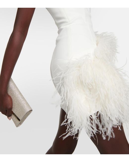 David Koma White Bridal Feather-Trimmed Cady Minidress