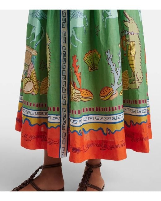 ALÉMAIS Green Surrealist Cotton Maxi Dress