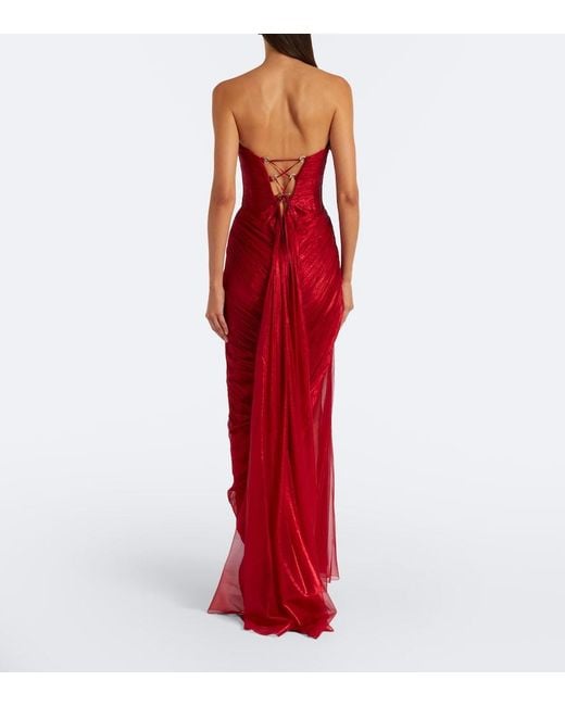 Maria Lucia Hohan Red Zephyra Metallic Silk Corset Gown