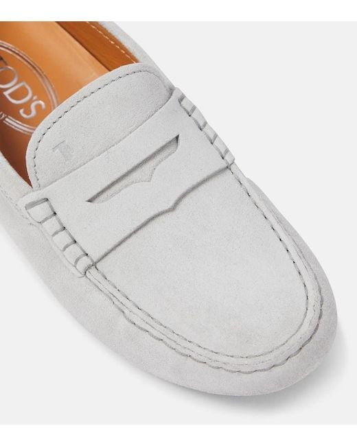 Tod's White Gommini Bubble Suede Driving Shoes