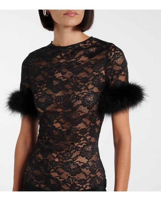 Oseree Black O-Lover Feather-Trimmed Minidress