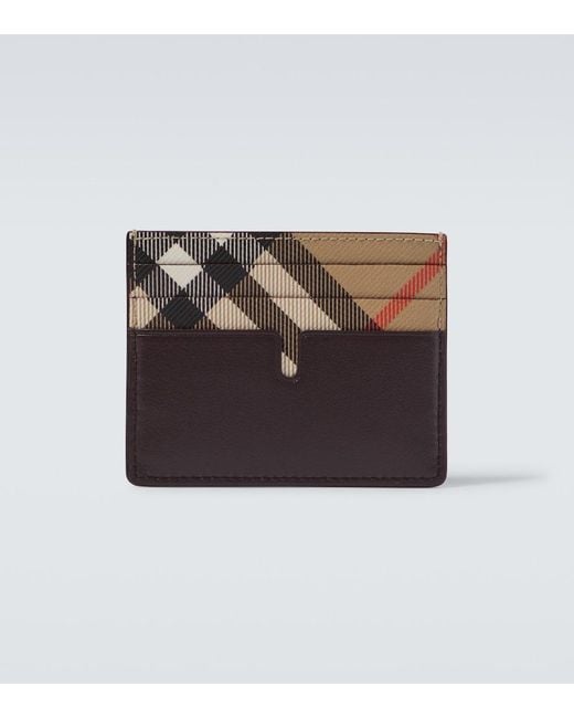 Burberry Brown Check Leather Card Holder for men