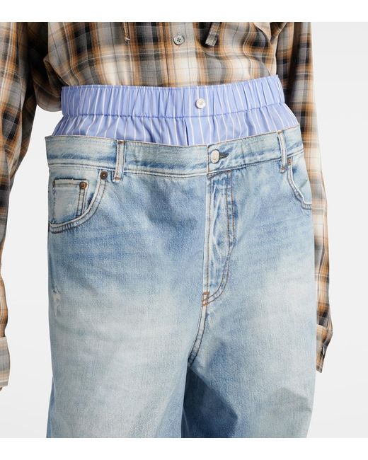 Acne Blue Trompe L'Oeil Cotton Poplin Wide-Leg Pants