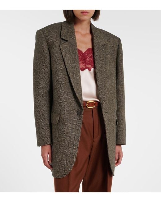 Saint Laurent Brown Herringbone Wool-Blend Blazer