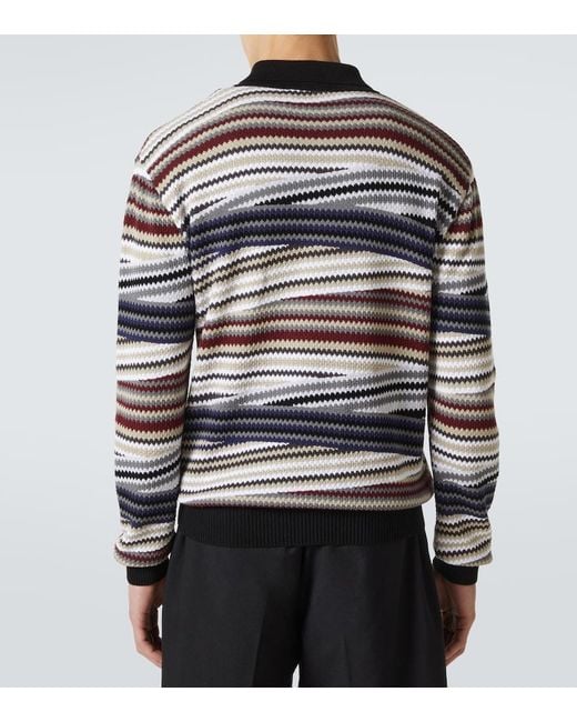 Missoni Blue Zigzag Cotton Polo Sweater for men