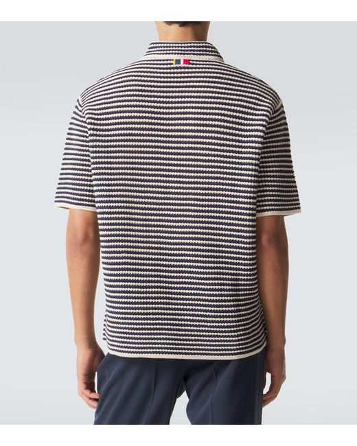 Orlebar Brown Blue Lowry Striped Crochet Cotton Polo Sweater for men