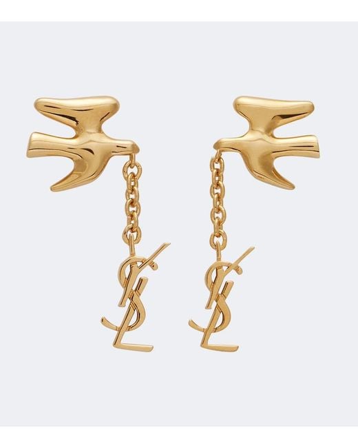 Saint Laurent Metallic Cassandre Brass Earrings