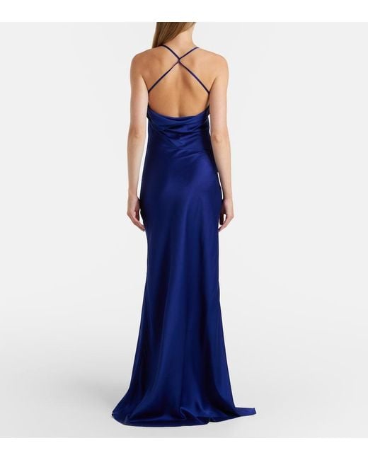 Victoria Beckham Blue Gathered Crepe Satin Gown