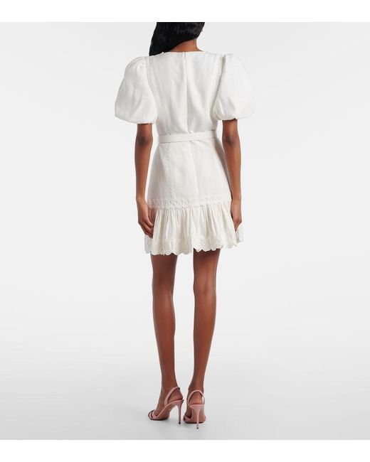 Rebecca Vallance White Kahlia Embroidered Linen-Blend Minidress
