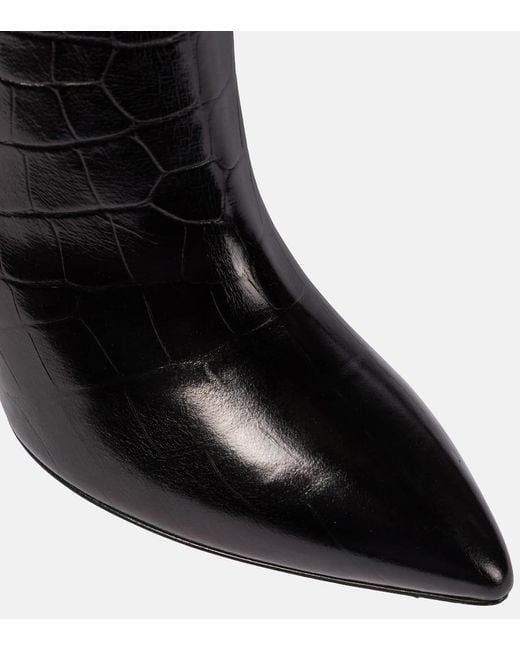 Paris Texas Black Croc-effect Leather Knee-high Boots