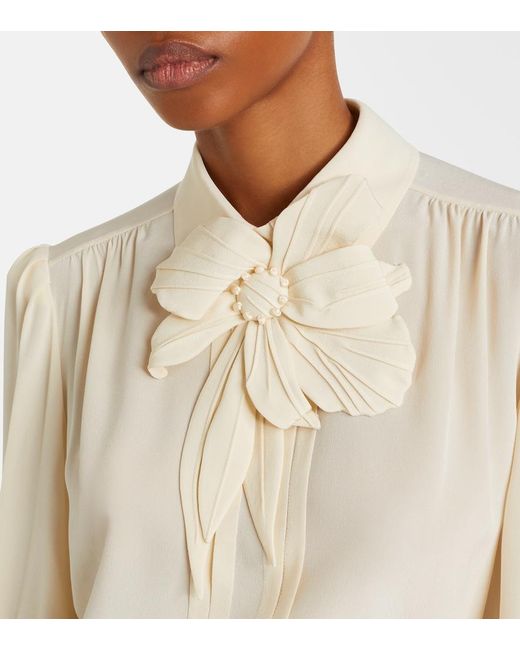 Valentino Natural Floral-Applique Silk Crepe De Chine Blouse