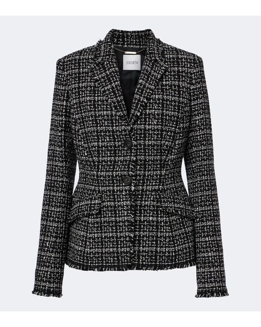 Erdem Black Checked Cotton-Blend Tweed Jacket