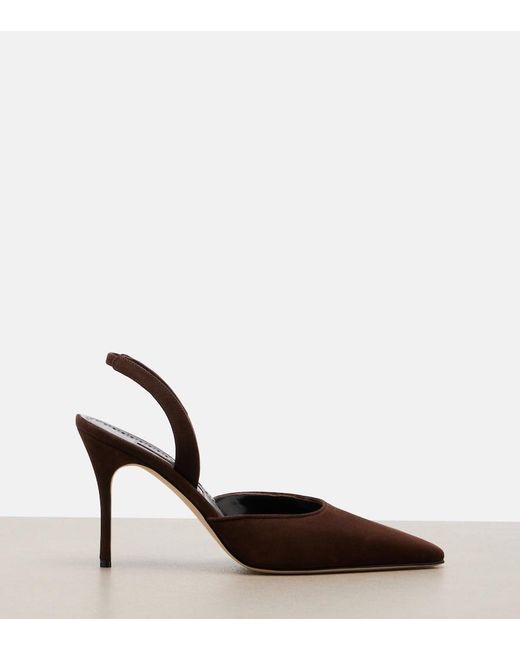 Manolo Blahnik Brown Borelapla Suede Slingback Pumps