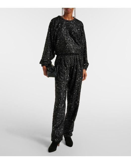 Isabel Marant Black Aras Sequined Wide-Leg Pants