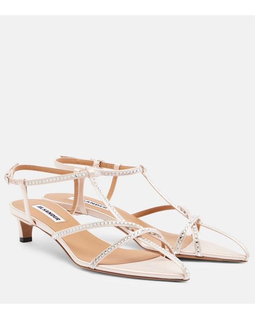 Jil Sander Natural Cage Crystal-Embellished Leather Sandals