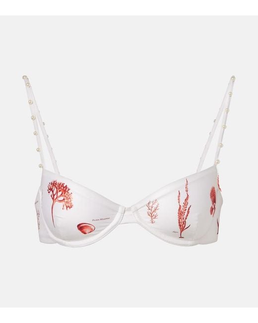 Agua Bendita Pink Magdalena Embellished Printed Bikini Top