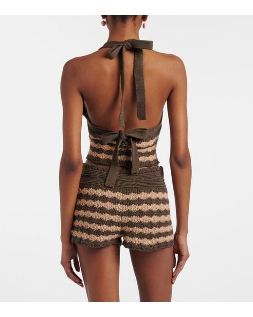 Valentino Natural Striped Knitted Cotton Crop Top