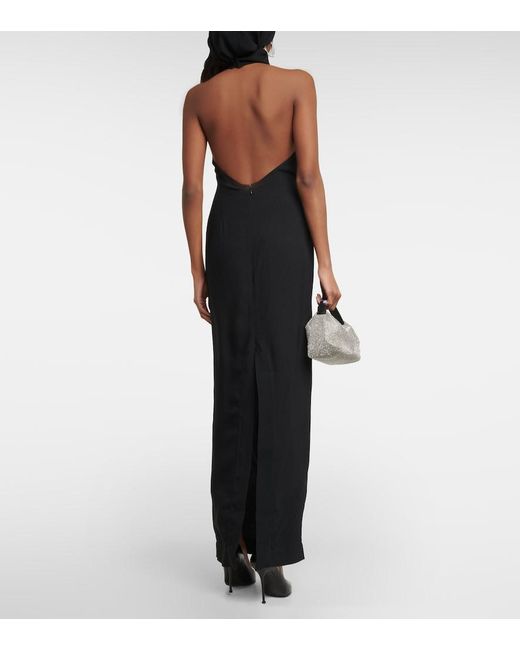 Taller Marmo Blue Diablo Halterneck Crepe Maxi Dress