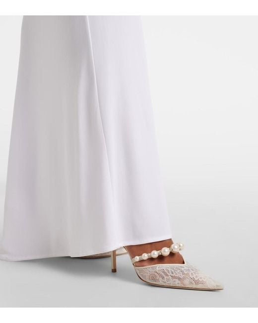 Jimmy Choo White Aurelie Faux Pearl-Embellished Satin Pumps