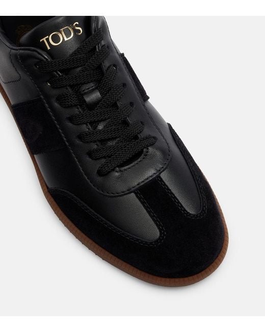 Tod's Black Suede-Trimmed Leather Sneakers