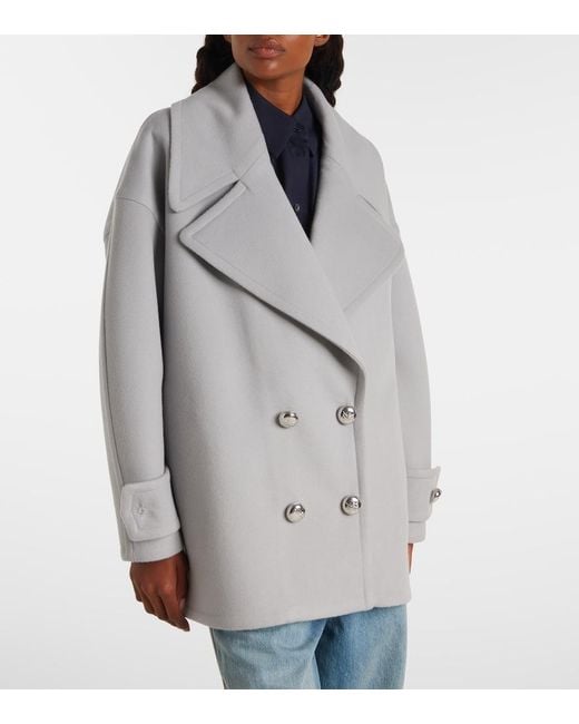 Loewe Gray Pebble Double-Breasted Wool Peacoat