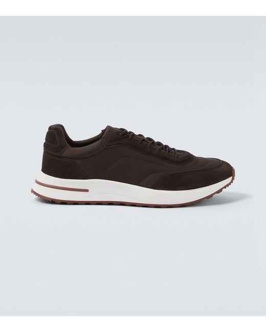 Loro Piana Brown Week End Walk Suede-Trimmed Sneakers for men