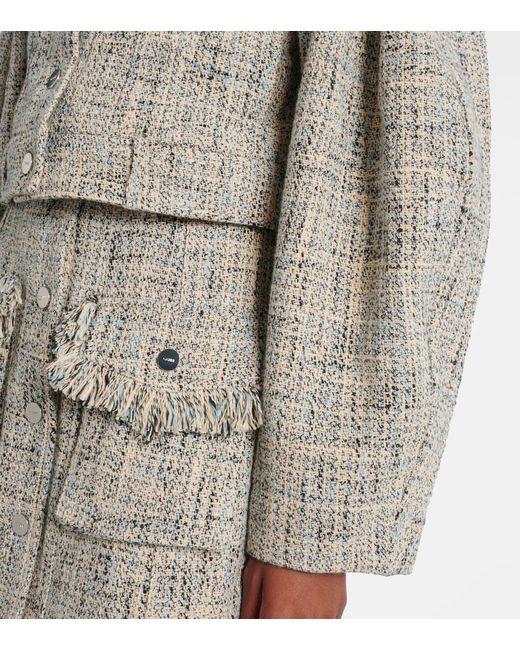 Ganni Blue Cropped Cotton Tweed Jacket
