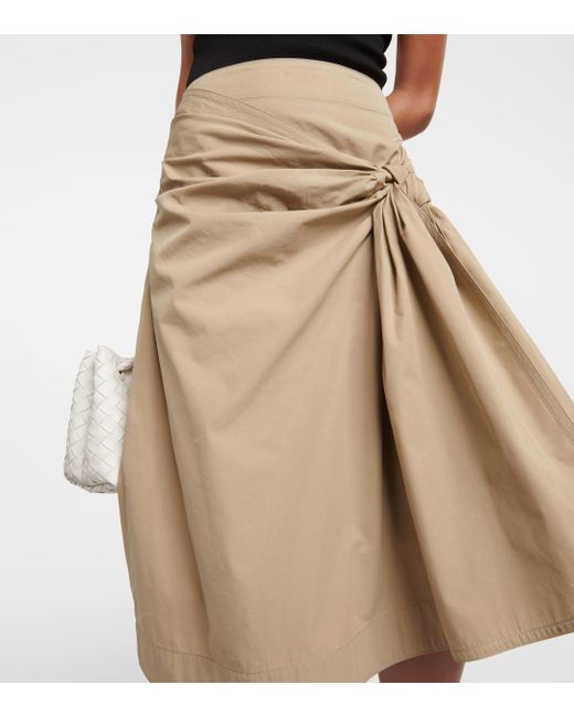 Bottega Veneta Natural Draped Cotton-blend Midi Skirt