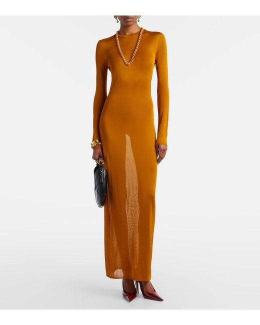 Saint Laurent Yellow Knitted Semi-Sheer Maxi Dress