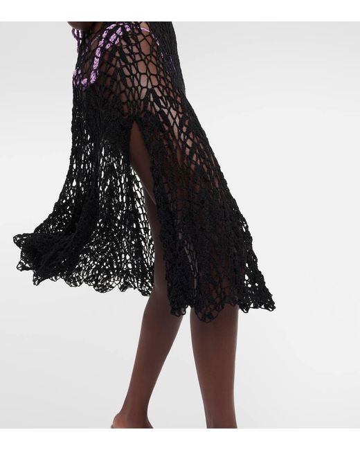 Anna Kosturova Black Open-Knit Cotton Midi Dress