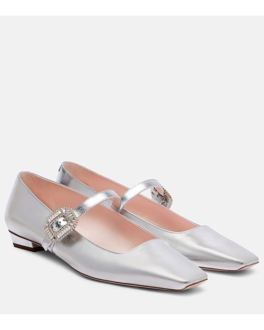 Roger Vivier Women's White Belle Vivier 25 Metallic Leather Ballet