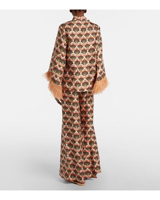 LaDoubleJ Natural Printed Silk Palazzo Pants